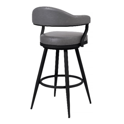 Benjara 30 Inch Vintage Faux Leather Bar Stool, Metal Peg Legs, Gray