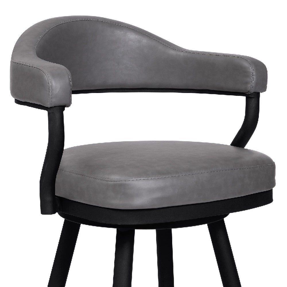Benjara 30 Inch Vintage Faux Leather Bar Stool, Metal Peg Legs, Gray