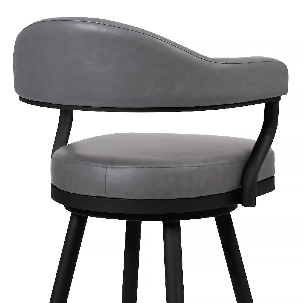 Benjara 30 Inch Vintage Faux Leather Bar Stool, Metal Peg Legs, Gray