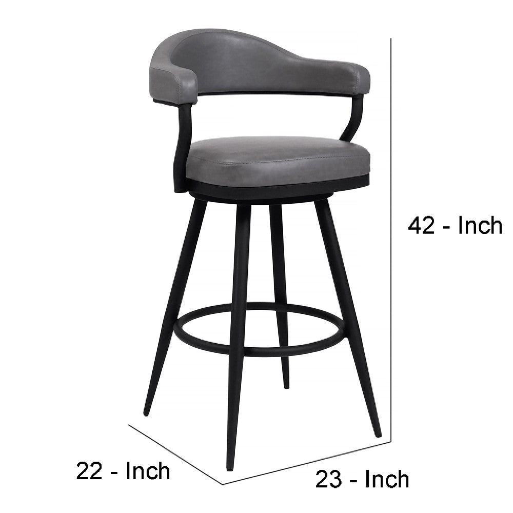 Benjara 30 Inch Vintage Faux Leather Bar Stool, Metal Peg Legs, Gray