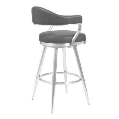 Benjara 26 Inch Vegan Faux Leather Metal Counter Stool, Gray, Silver