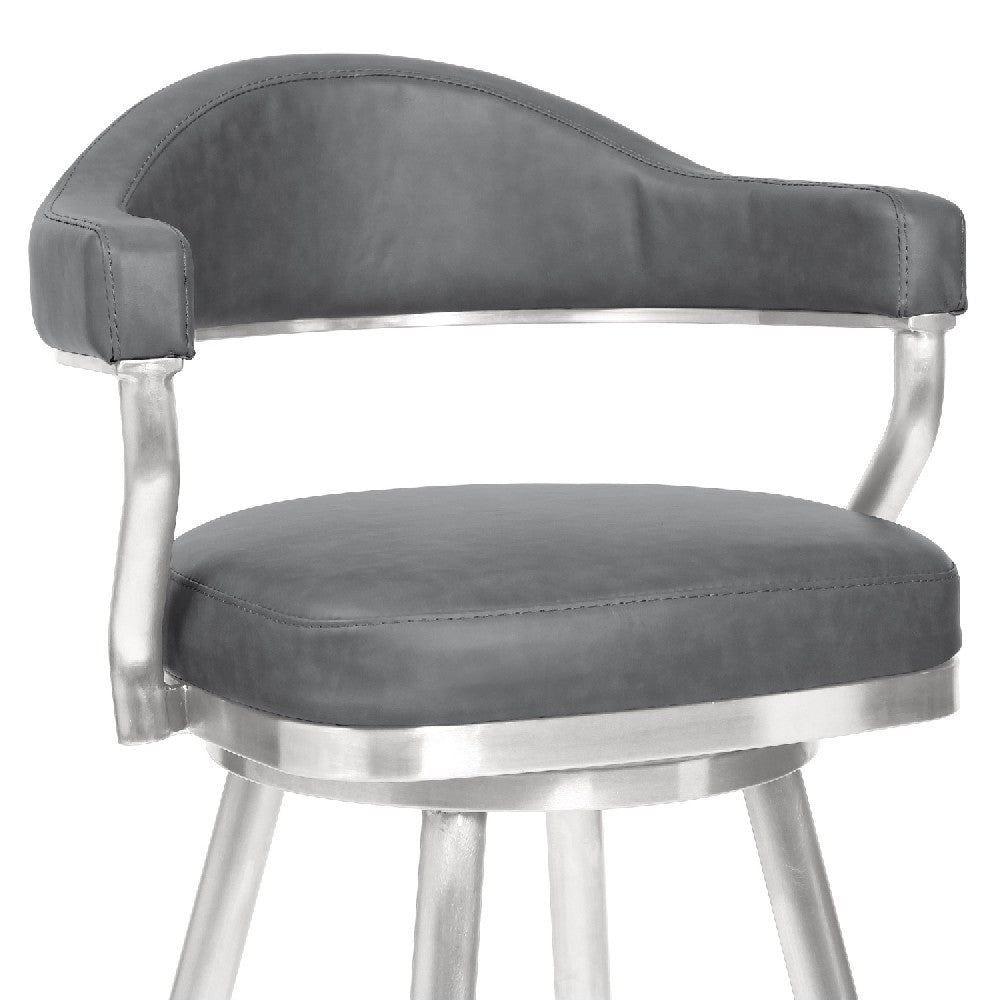 Benjara 26 Inch Vegan Faux Leather Metal Counter Stool, Gray, Silver