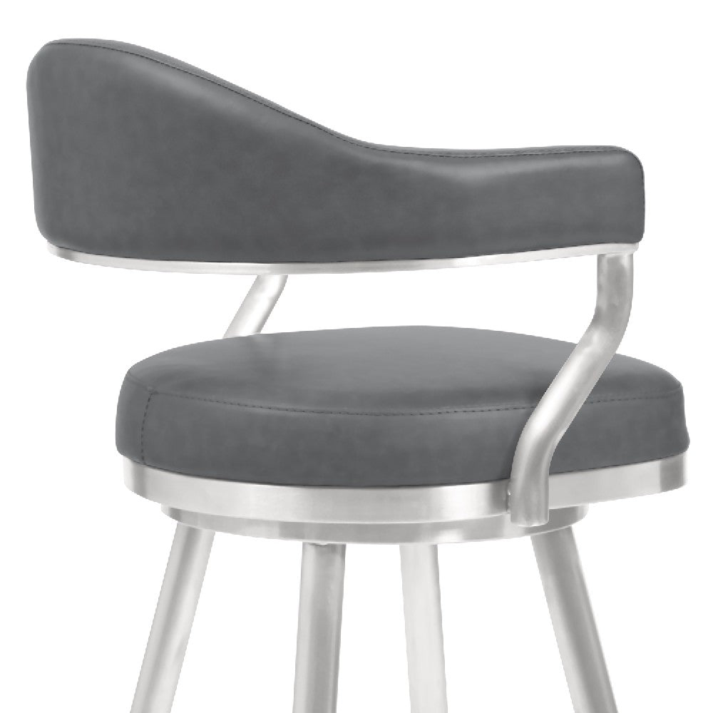 Benjara 26 Inch Vegan Faux Leather Metal Counter Stool, Gray, Silver