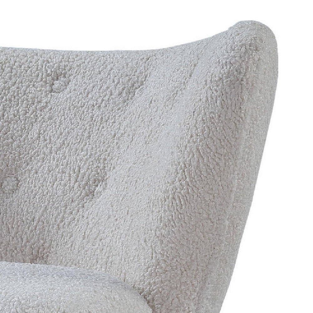 Benjara 34 Inch Modern Tufted Wingback Accent Chair, Teddy Sherpa Fabric, White