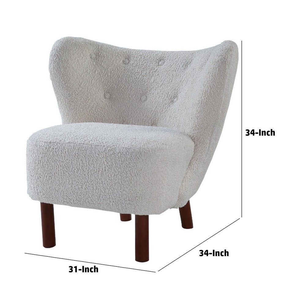Benjara 34 Inch Modern Tufted Wingback Accent Chair, Teddy Sherpa Fabric, White