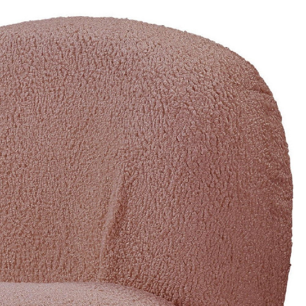 Benjara 27 Inch Teddy Sherpa Fabric Curved Accent Chair, Swivel Function, Pink