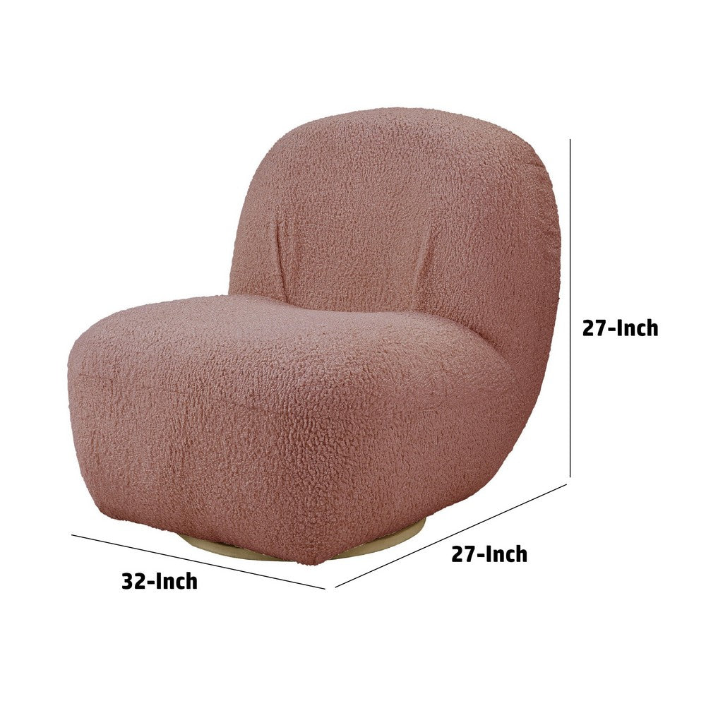 Benjara 27 Inch Teddy Sherpa Fabric Curved Accent Chair, Swivel Function, Pink