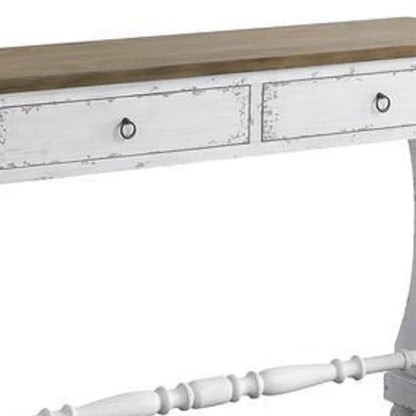 Benjara 48 Inch 2 Drawer Console Table, Ring Metal Handles, Distressed White