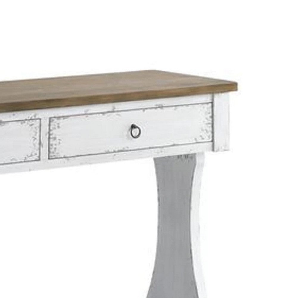 Benjara 48 Inch 2 Drawer Console Table, Ring Metal Handles, Distressed White
