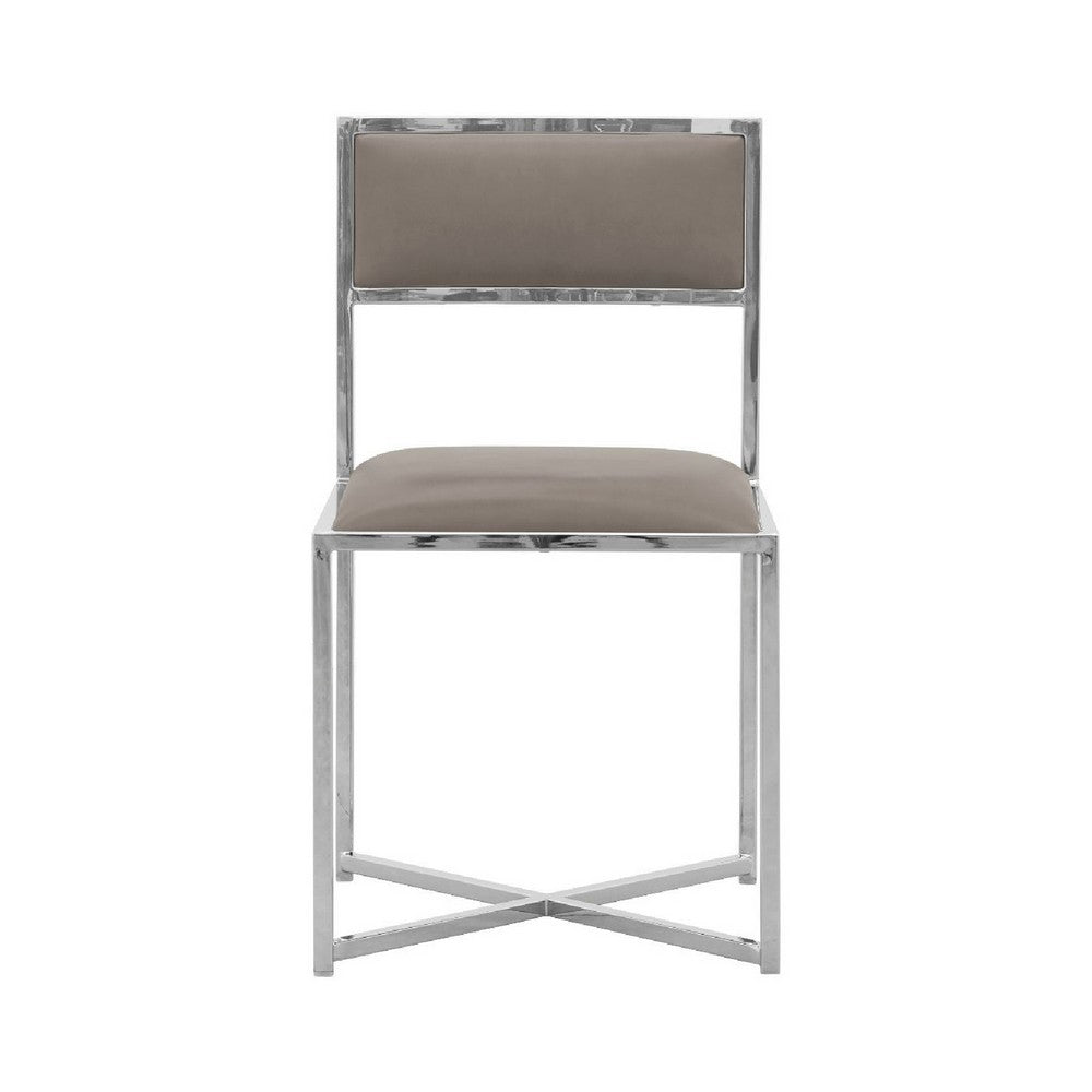Benjara Eun 20 Inch Faux Leather Dining Chair, Chrome Base, Set of 2, Gray