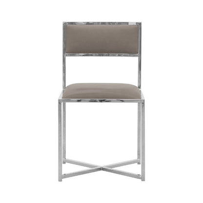 Benjara Eun 20 Inch Faux Leather Dining Chair, Chrome Base, Set of 2, Gray
