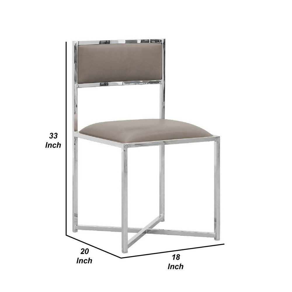 Benjara Eun 20 Inch Faux Leather Dining Chair, Chrome Base, Set of 2, Gray