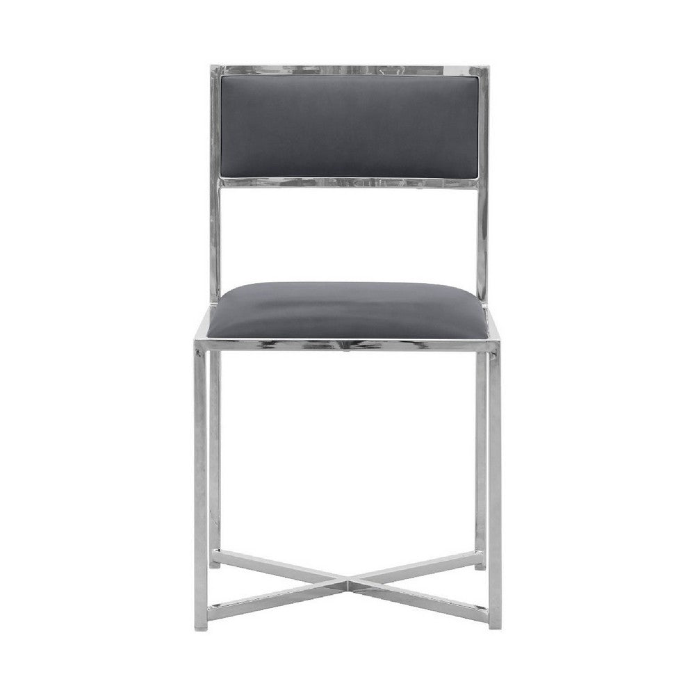 Benjara Eun 20 Inch Faux Leather Dining Chair, Chrome Base, Set of 2, Dark Gray