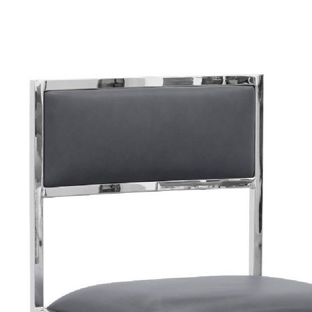 Benjara Eun 20 Inch Faux Leather Dining Chair, Chrome Base, Set of 2, Dark Gray