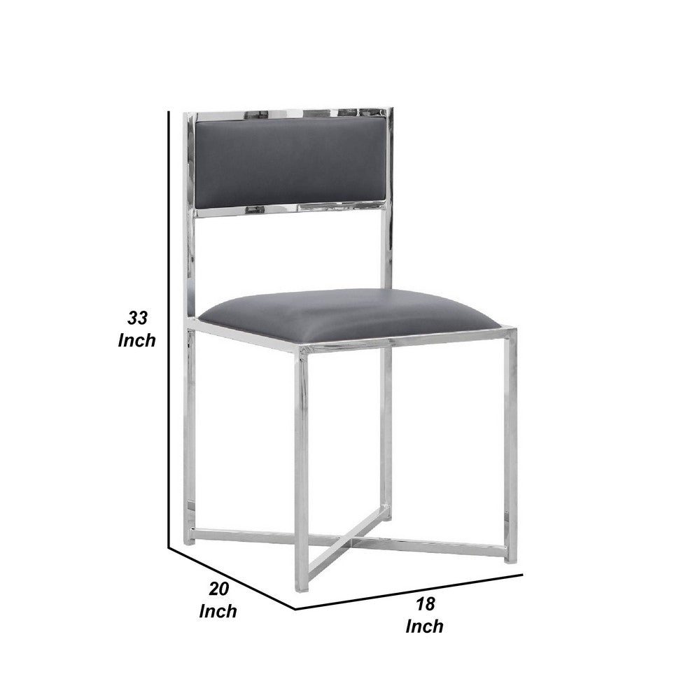 Benjara Eun 20 Inch Faux Leather Dining Chair, Chrome Base, Set of 2, Dark Gray
