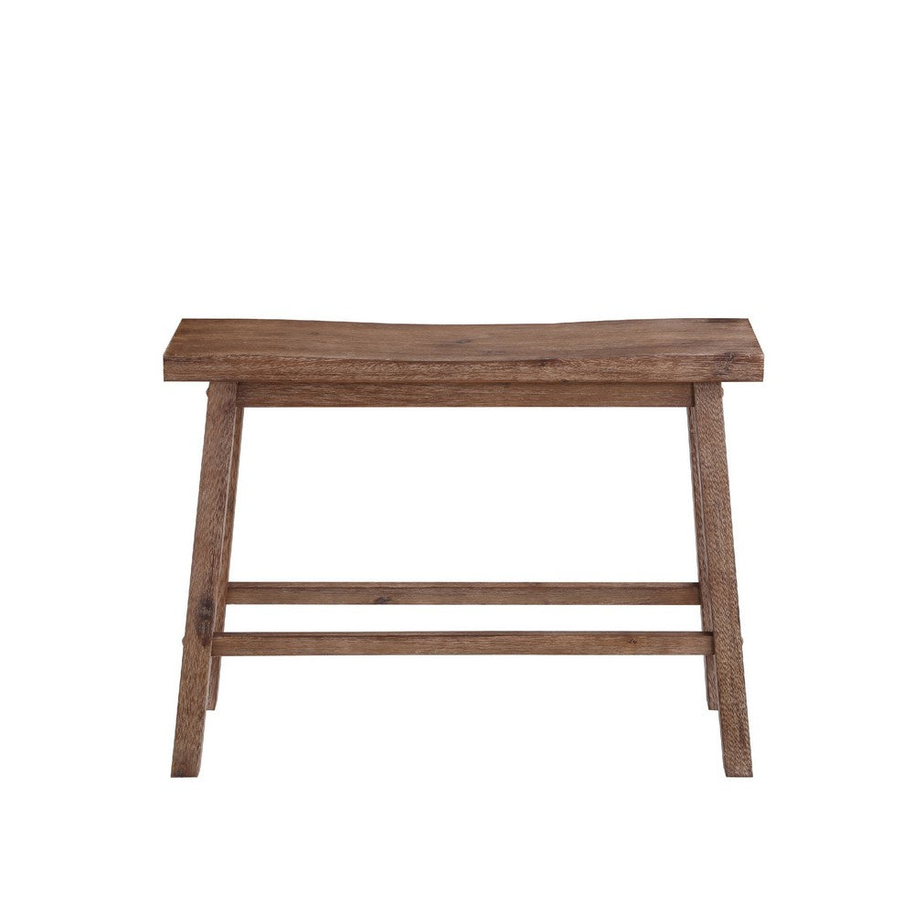 Benjara Amber 33 Inch Rubberwood Bench with Saddle Seat, Rectangular, Brown