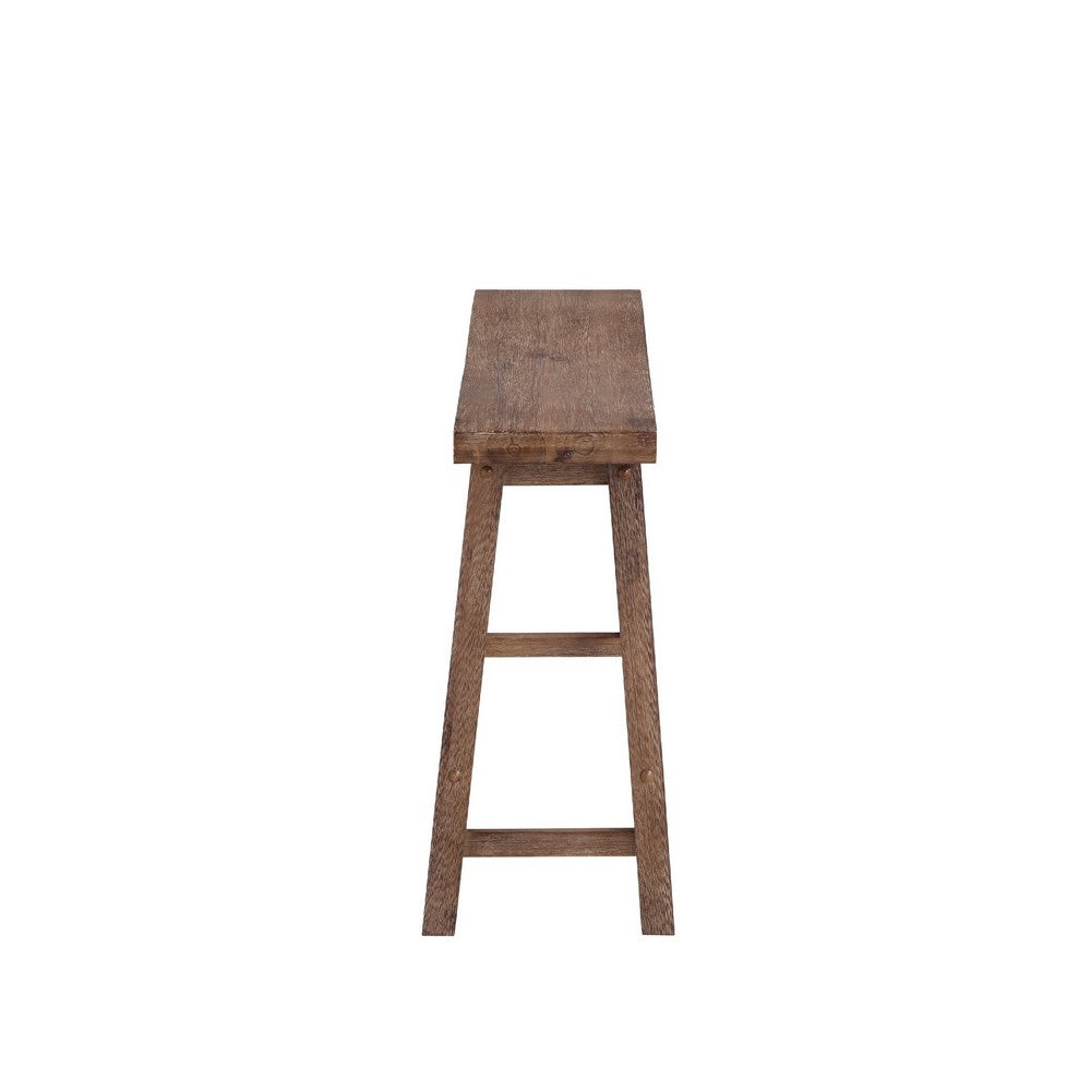 Benjara Amber 33 Inch Rubberwood Bench with Saddle Seat, Rectangular, Brown