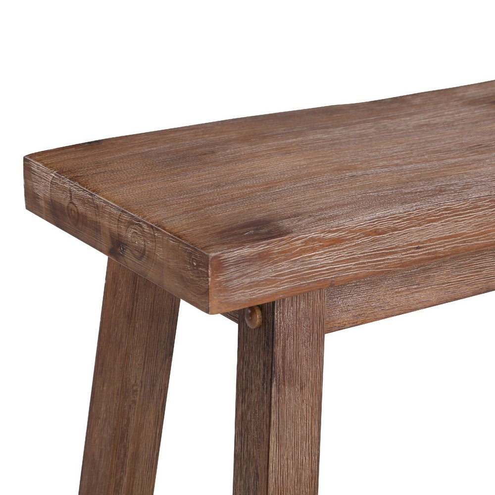 Benjara Amber 33 Inch Rubberwood Bench with Saddle Seat, Rectangular, Brown