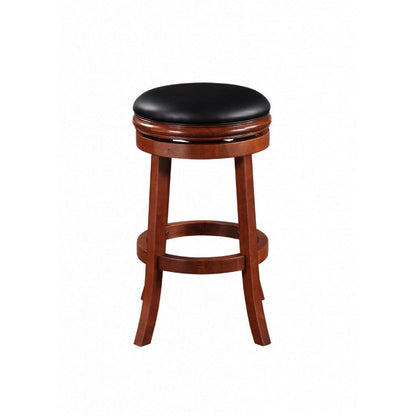 Benjara Sabi 30 inch Swivel Counter Stool, Solid Wood, Faux Leather, Brown, Black