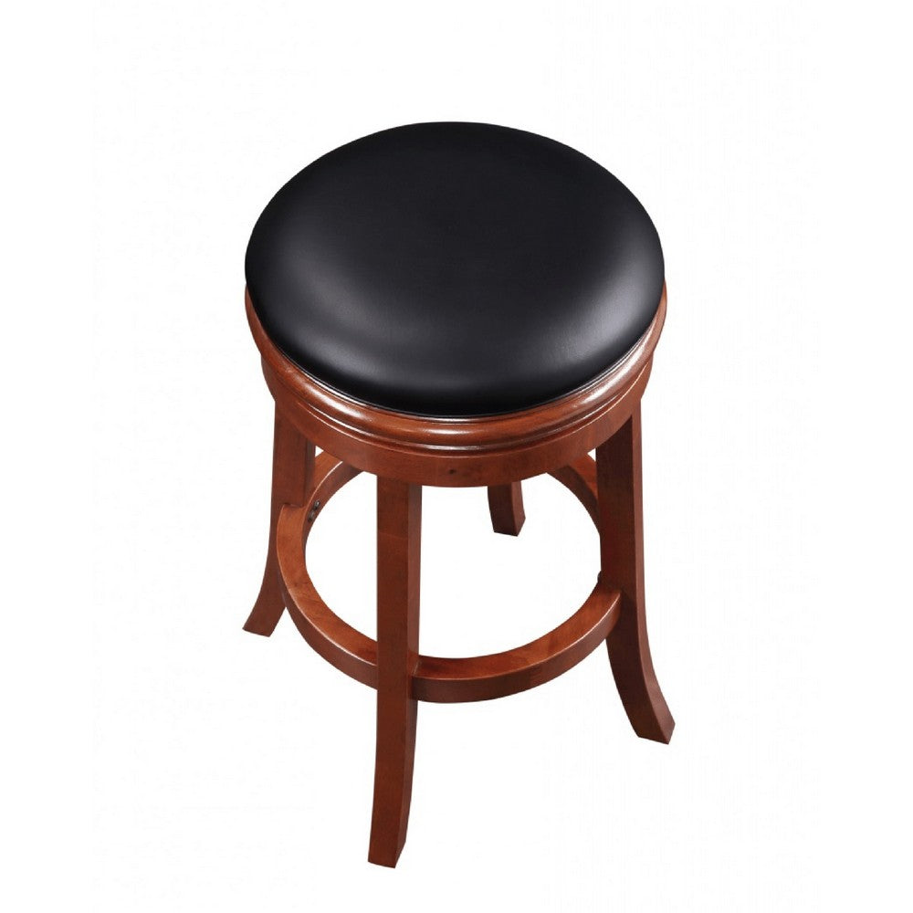 Benjara Sabi 30 inch Swivel Counter Stool, Solid Wood, Faux Leather, Brown, Black