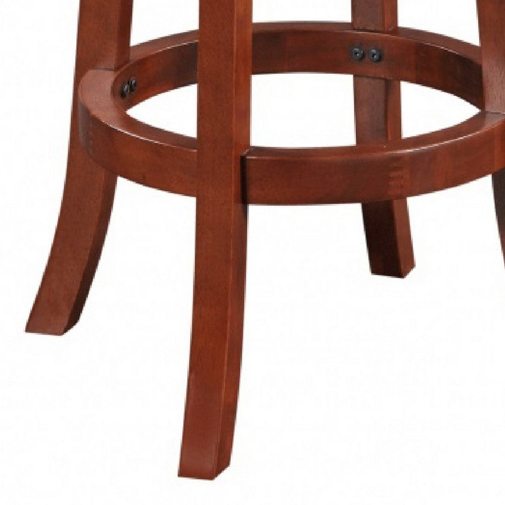 Benjara Sabi 30 inch Swivel Counter Stool, Solid Wood, Faux Leather, Brown, Black