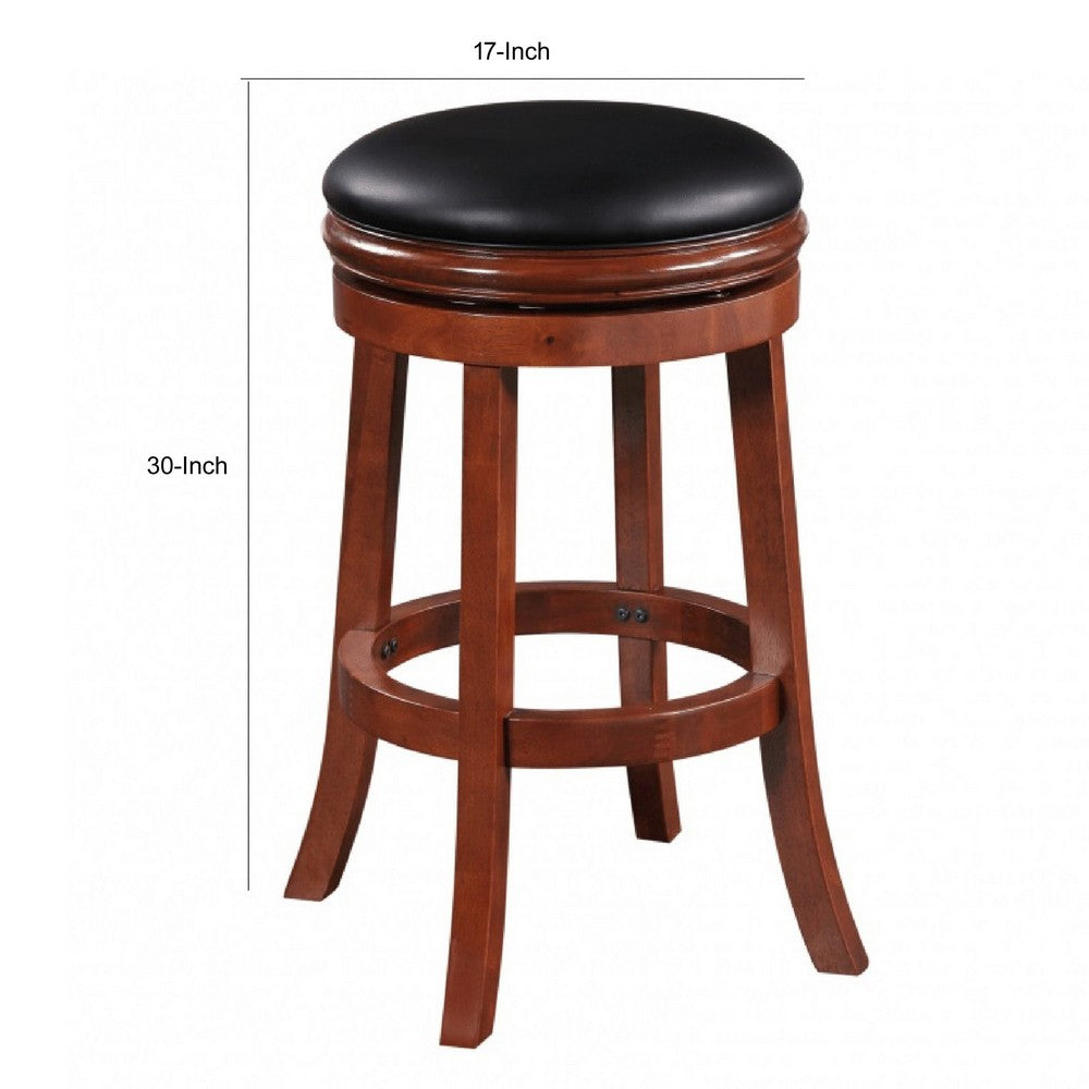 Benjara Sabi 30 inch Swivel Counter Stool, Solid Wood, Faux Leather, Brown, Black