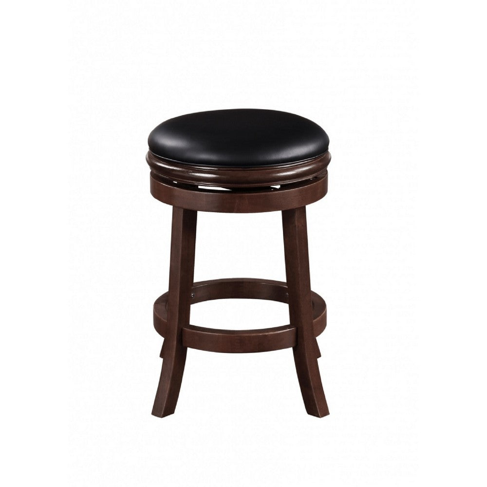 Benjara Sabi 24 inch Swivel Counter Stool, Solid Wood, Faux Leather, Brown, Black