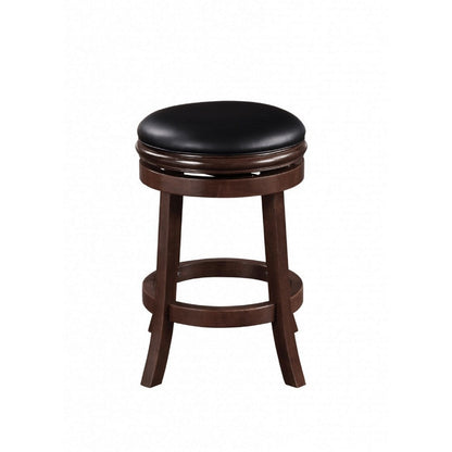 Benjara Sabi 24 inch Swivel Counter Stool, Solid Wood, Faux Leather, Brown, Black