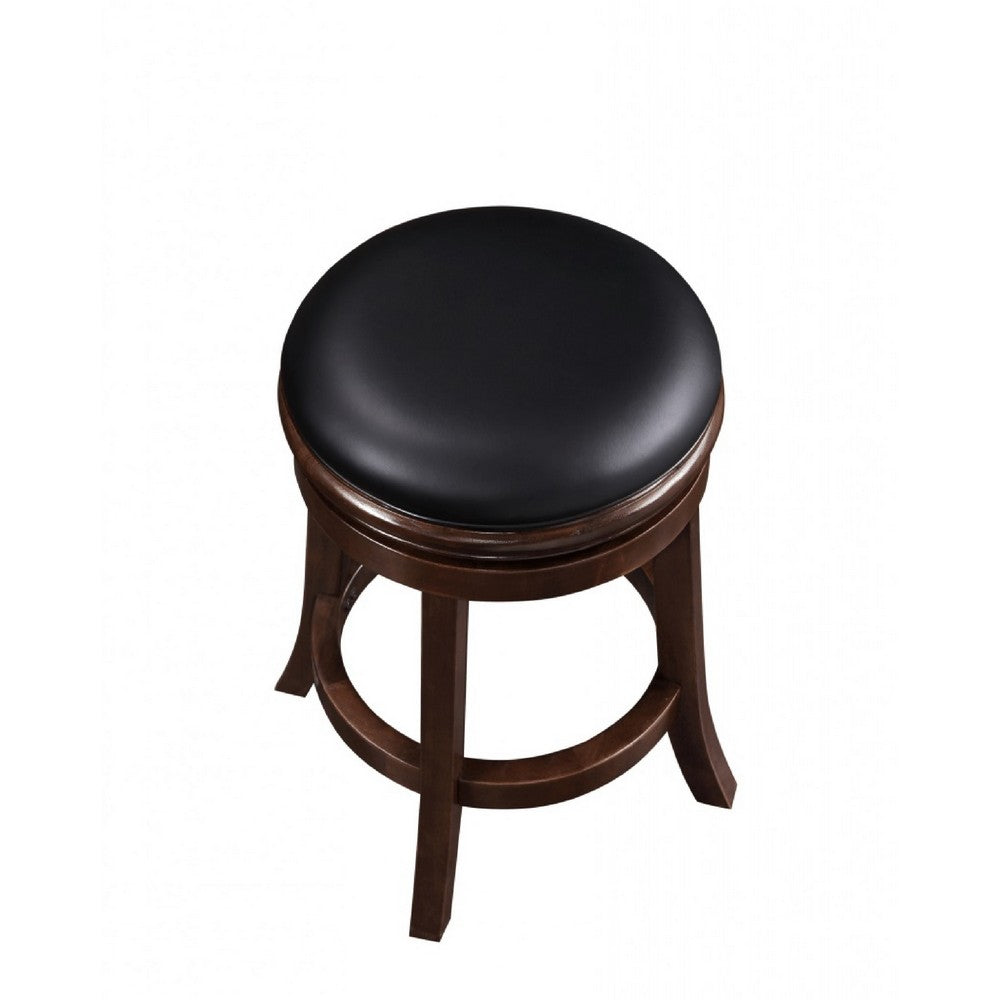 Benjara Sabi 24 inch Swivel Counter Stool, Solid Wood, Faux Leather, Brown, Black