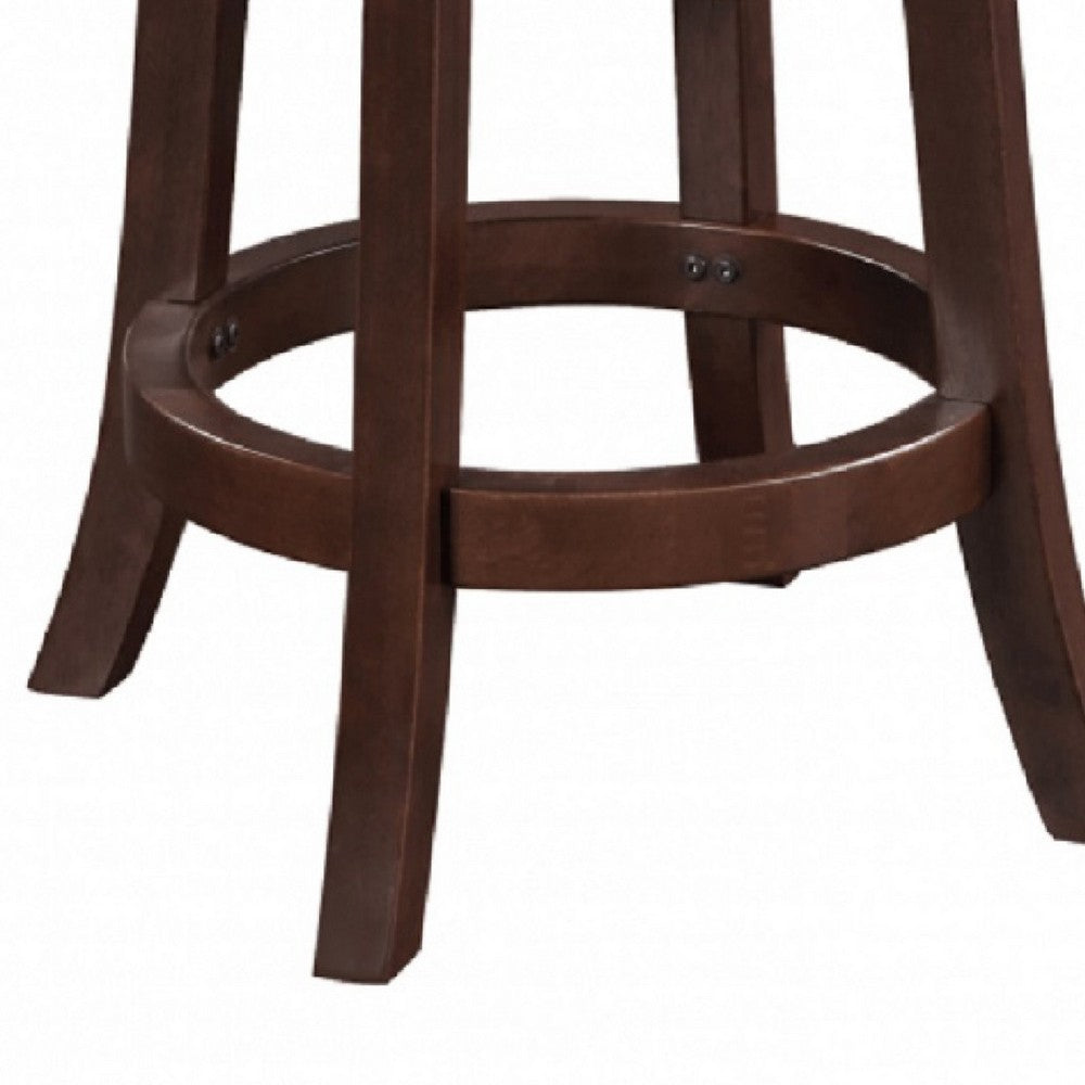 Benjara Sabi 24 inch Swivel Counter Stool, Solid Wood, Faux Leather, Brown, Black