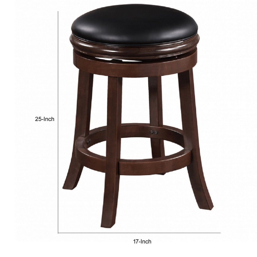 Benjara Sabi 24 inch Swivel Counter Stool, Solid Wood, Faux Leather, Brown, Black