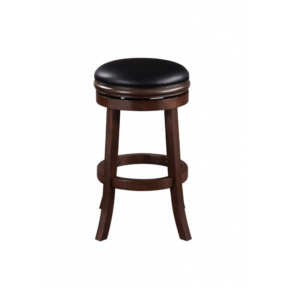Benjara Sabi 29 inch Swivel Counter Stool, Solid Wood, Faux Leather, Brown, Black
