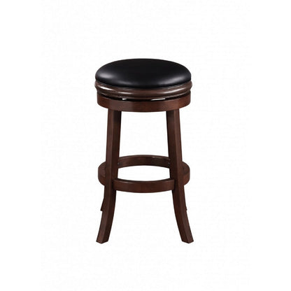 Benjara Sabi 29 inch Swivel Counter Stool, Solid Wood, Faux Leather, Brown, Black