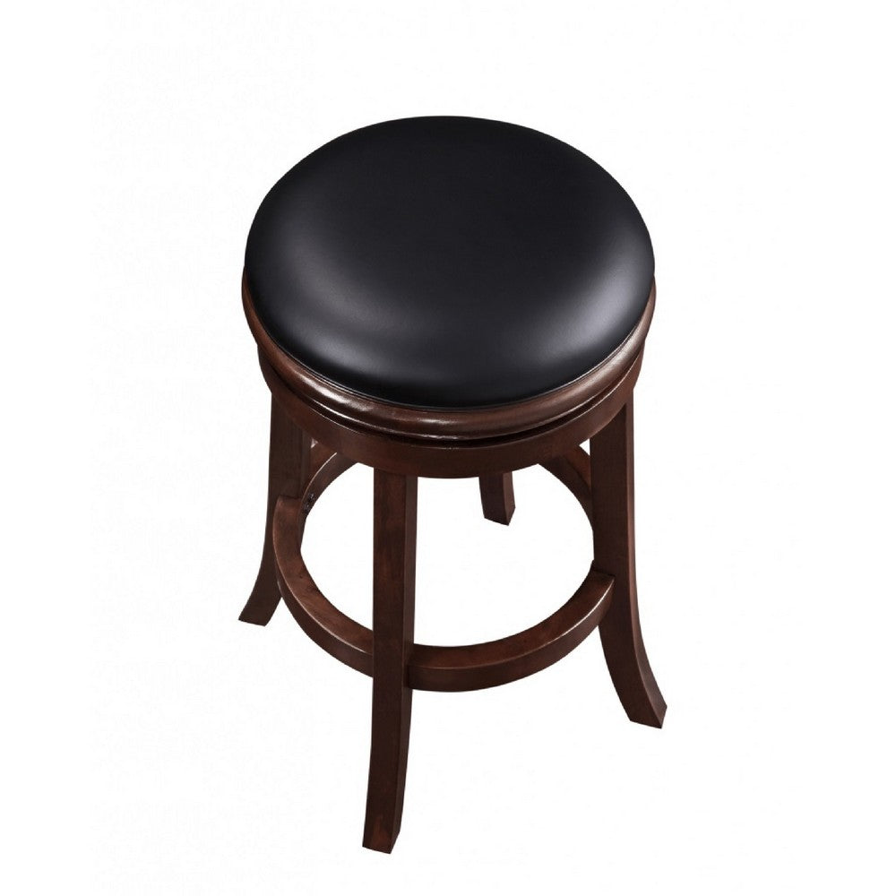 Benjara Sabi 29 inch Swivel Counter Stool, Solid Wood, Faux Leather, Brown, Black