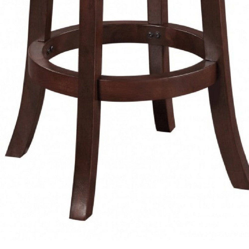 Benjara Sabi 29 inch Swivel Counter Stool, Solid Wood, Faux Leather, Brown, Black
