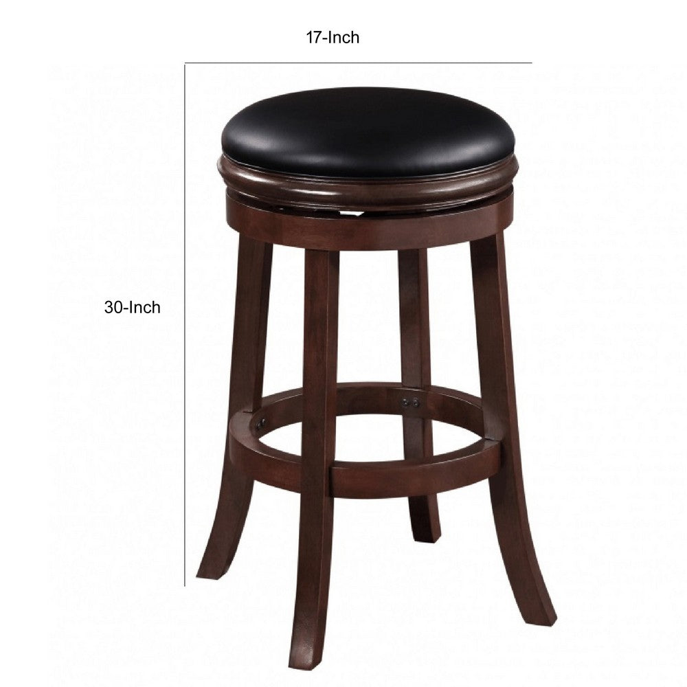 Benjara Sabi 29 inch Swivel Counter Stool, Solid Wood, Faux Leather, Brown, Black