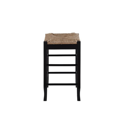 Benjara Chris 24 Inch Counter Stool with Wood Frame, Handwoven Rush Seat, Black