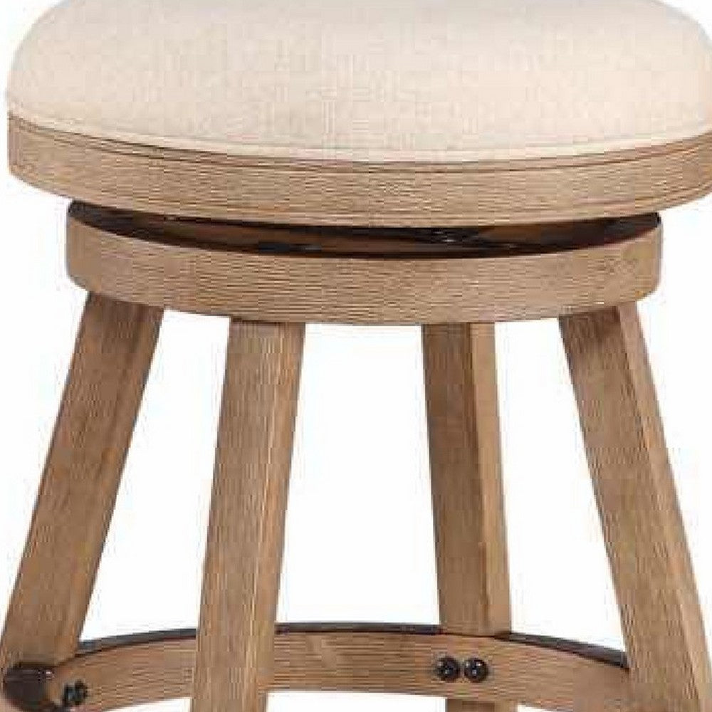 Benjara Liam 24 Inch Wood Counter Stool, Swivel Seat, High Density Foam Cushion, Ivory