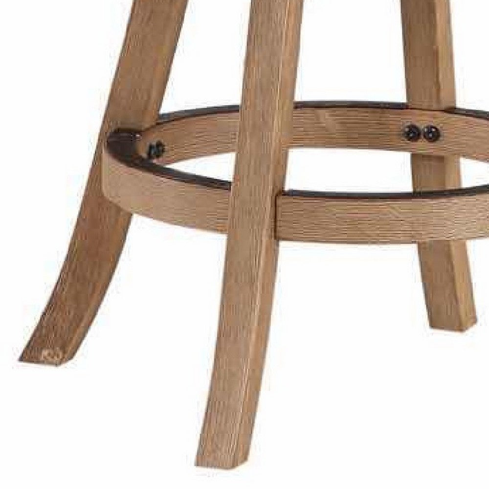 Benjara Liam 24 Inch Wood Counter Stool, Swivel Seat, High Density Foam Cushion, Ivory