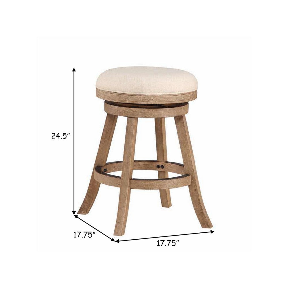 Benjara Liam 24 Inch Wood Counter Stool, Swivel Seat, High Density Foam Cushion, Ivory