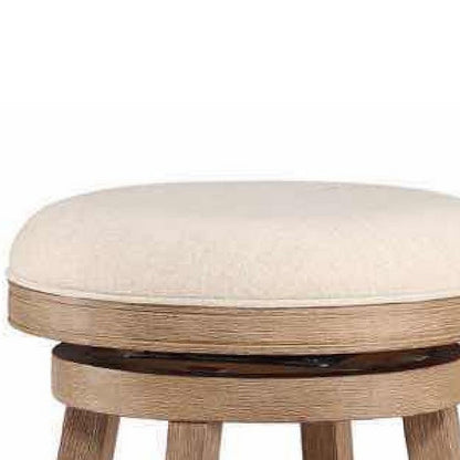 Benjara Liam 29 Inch Wood Barstool, Swivel Seat, High Density Foam Cushion, Ivory
