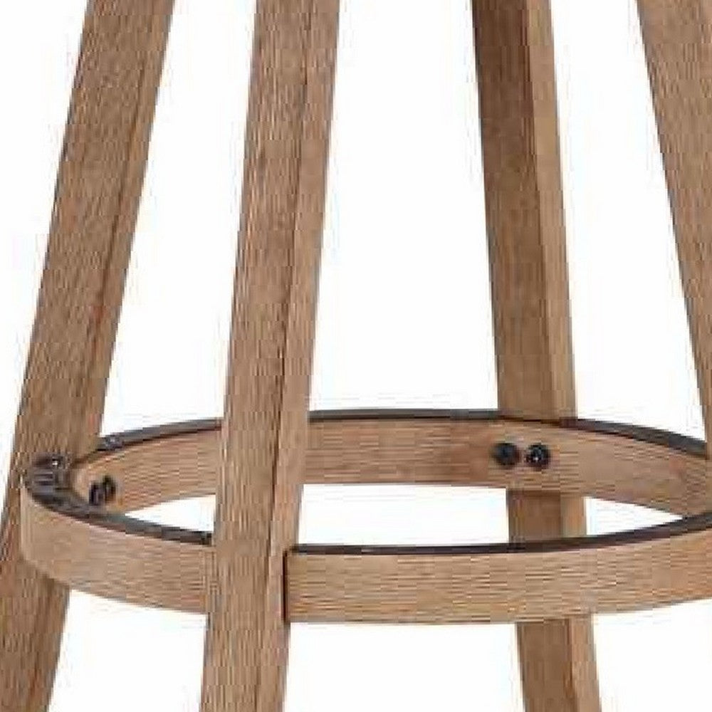 Benjara Liam 29 Inch Wood Barstool, Swivel Seat, High Density Foam Cushion, Ivory
