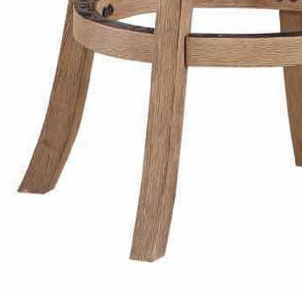 Benjara Liam 29 Inch Wood Barstool, Swivel Seat, High Density Foam Cushion, Ivory