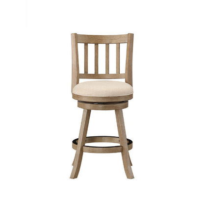 Benjara Adam 24 Inch Solid Wood Swivel Counter Stool, Slatted Back, Ivory