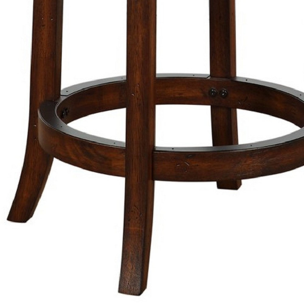 Benjara Mia 24 Inch Swivel Counter Stool, Crossed Metal Back, Sedge Seat, Brown