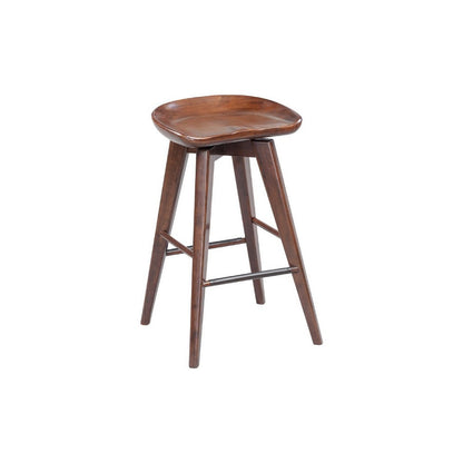 Benjara Esme 24 Inch Swivel Counter Stool, Contour Seat, Wood, Tapered Legs, Brown