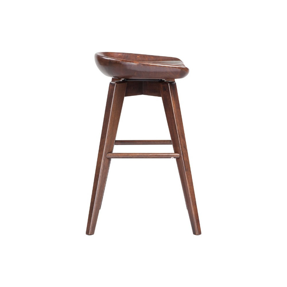 Benjara Esme 24 Inch Swivel Counter Stool, Contour Seat, Wood, Tapered Legs, Brown