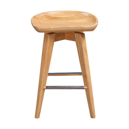 Benjara Esme 24 Inch Swivel Counter Stool with Contour Seat, Wood, Natural Brown