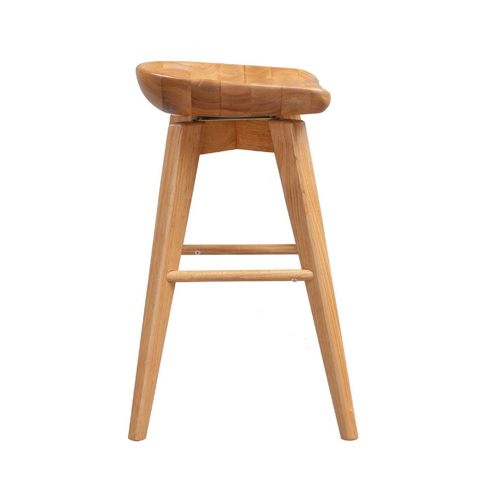 Benjara Esme 24 Inch Swivel Counter Stool with Contour Seat, Wood, Natural Brown