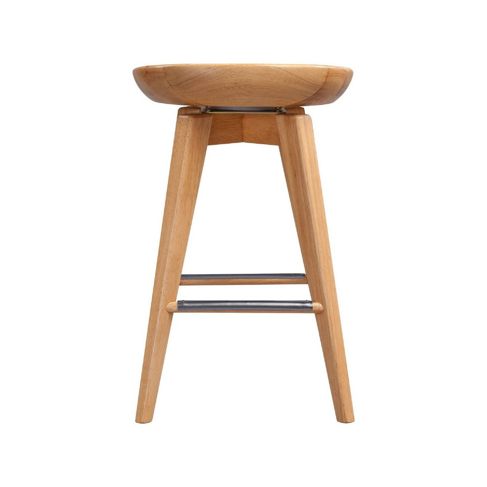 Benjara Esme 24 Inch Swivel Counter Stool with Contour Seat, Wood, Natural Brown